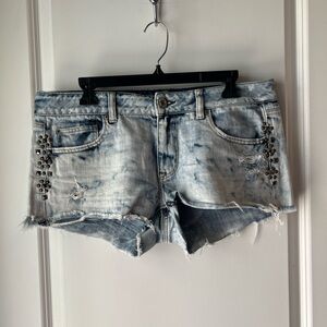 American Eagle Outfitters Blue Acid-Wash Denim Shorts with Stud Accents. Size 12
